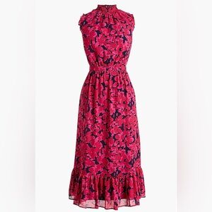 J. Crew Pink and Black Ruffled Tiered Midi Sundress